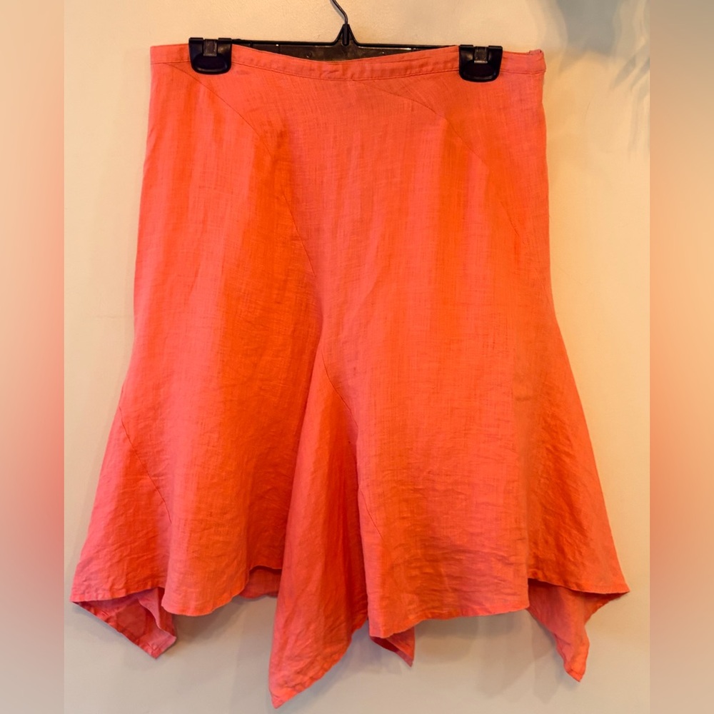 ALEXANDER BARTLETT Linen Coral A-Line Handkerchief Hem Skirt